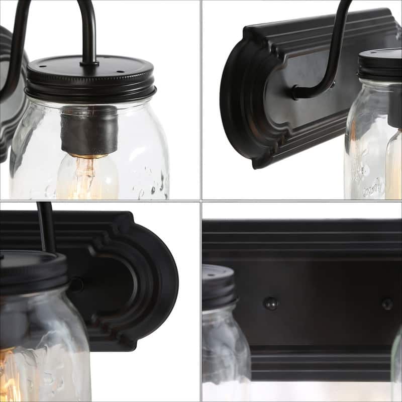 Modern Farmhouse 2-Light Vanity Light Mason Jar Glass Wall Sconces - 14" L x 8.5" H