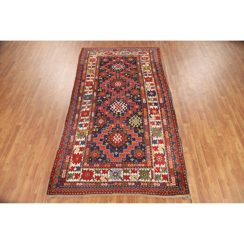 Vegetable Dye Kazak Oriental Antique Area Rug Handmade Wool Carpet - 4'10" x 9'2"