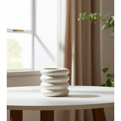 12" Cream Cylinder Ceramic Table Vase - 12.80