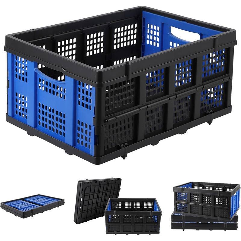 Foldable Storage Basket, Stackable Crate with Handle - Blue