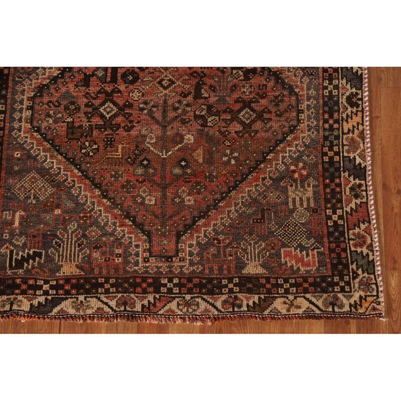 Vegetable Dye Qashqai Persian Rug Hand-knotted Antique Wool Carpet - 3'9"x 6'8"