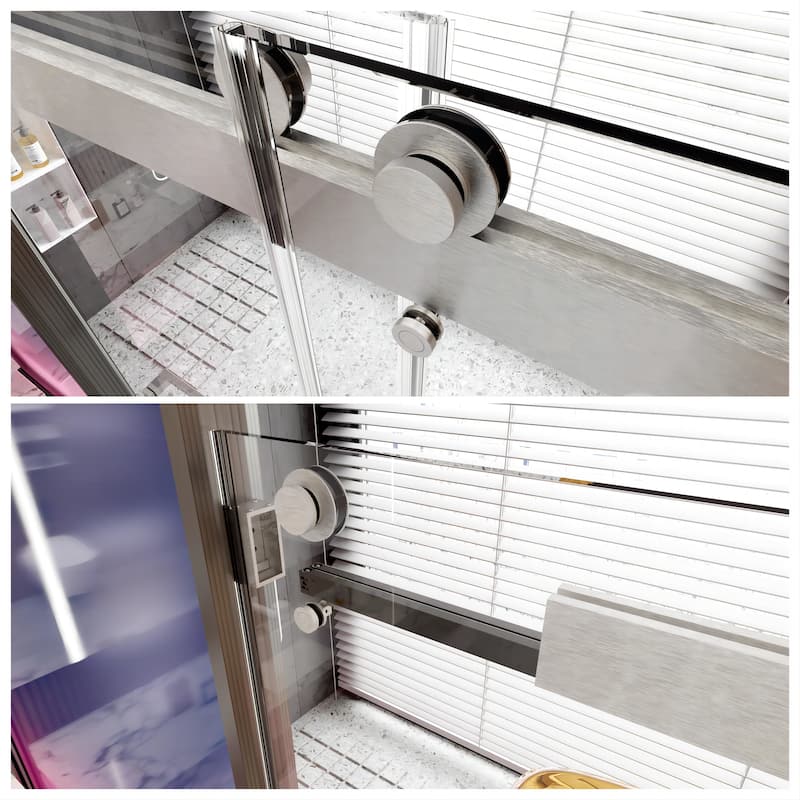 60''W x 76''H Frameless Double Sliding Soft-Close 3/8 inches Glass Shower Door in Brushed Gold/Nickel/Black