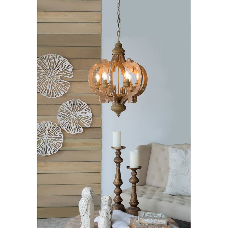 French Country Wood 6-Light Chandelier Fixture with Adjustable Chain
