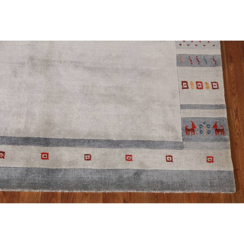 Hand Knotted Oriental 100% Wool Carpet Tribal Animal Pictorial Greys & Charcoal Gabbeh Area Rug - 7' 8'' X 5' 3''