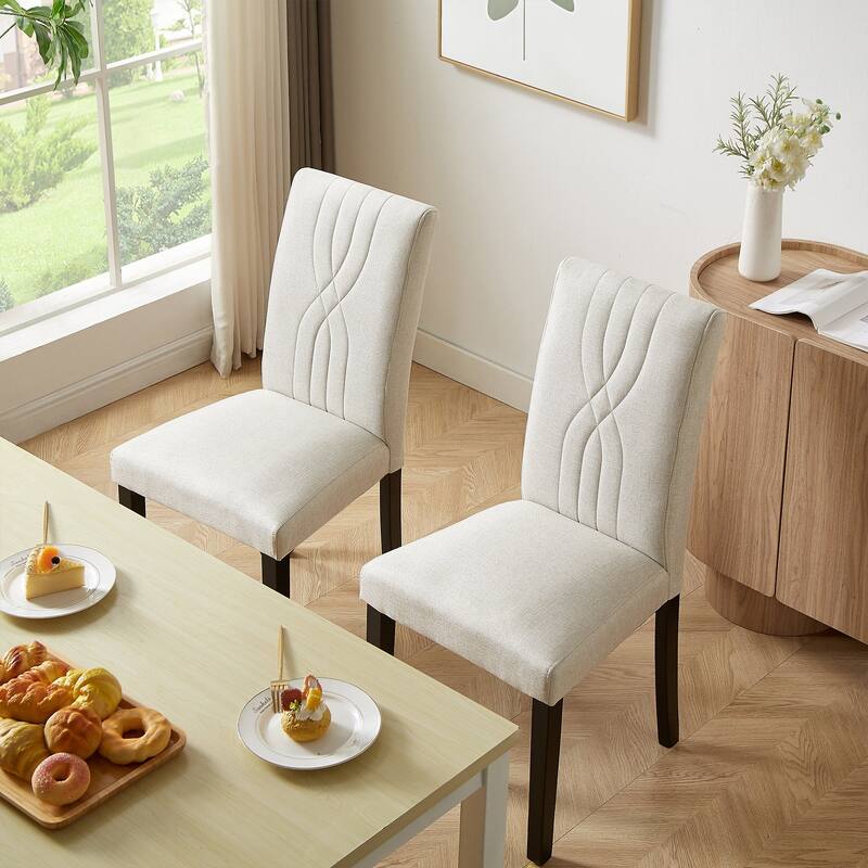 Javlergo Set of 2 High Back Dining Chairs PU Leather or Linen Upholstery Density Foam for Dining Room Kitchen Living Room