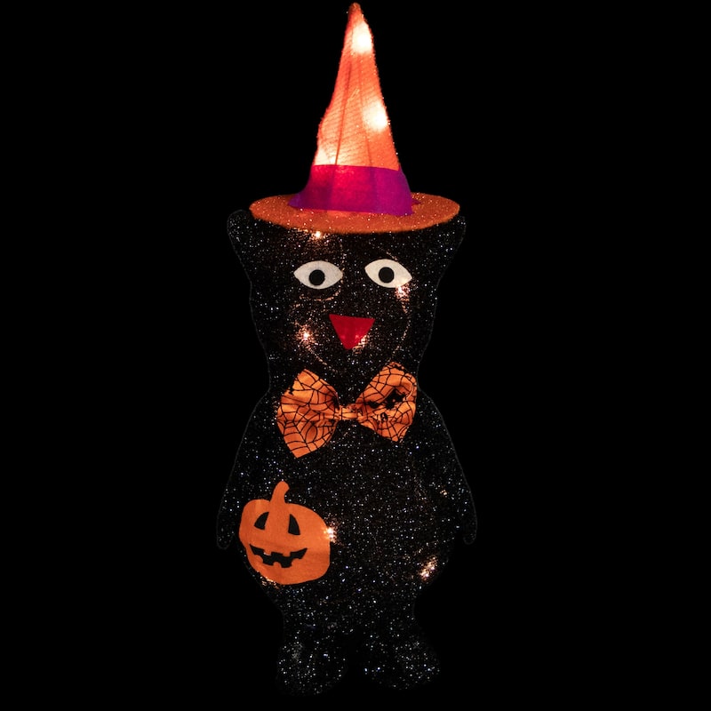24" Lighted Black Cat in Witch's Hat Halloween Yard Decoration