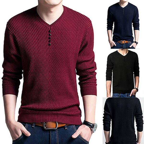 Shop Men S Fashion Casual V Neck Long Sleeve Solid Color Sweater