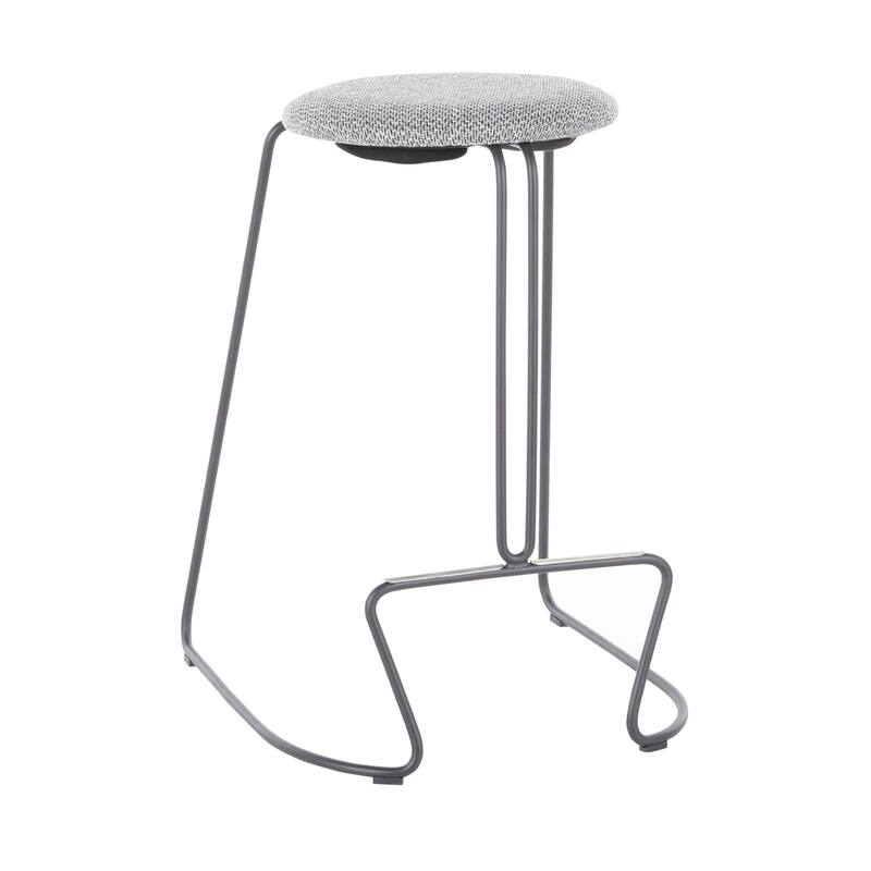 Finn Contemporary Counter Stool in Grey Steel and Light Grey Fabric - Set of 2 - 19.5"Lx18"Wx25.75"H