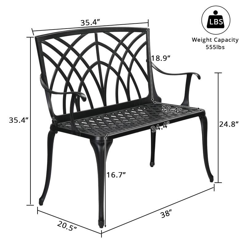 Outdoor Patio Garden Black 38 in. Powder-coat Aluminum Bench