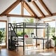 preview thumbnail 2 of 12, Luxury Full Size Loft Bed with L-shaped Desk and USB, Metal Loft Bed with Wardrobe, Adjustable Shelf & LED, Black