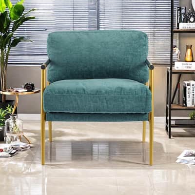 Accent Chair with Metal Frame & Wooden Armrests