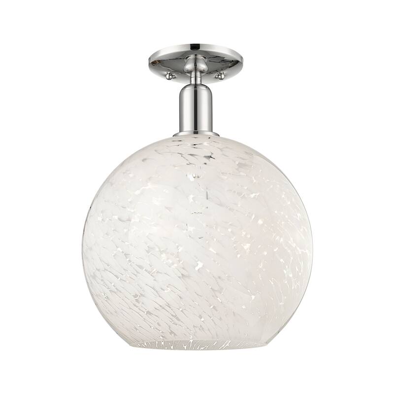 Innovations Lighting 716-1C-15-12 White Mouchette Semi-Flush White - Polished Nickel / White Mouchette