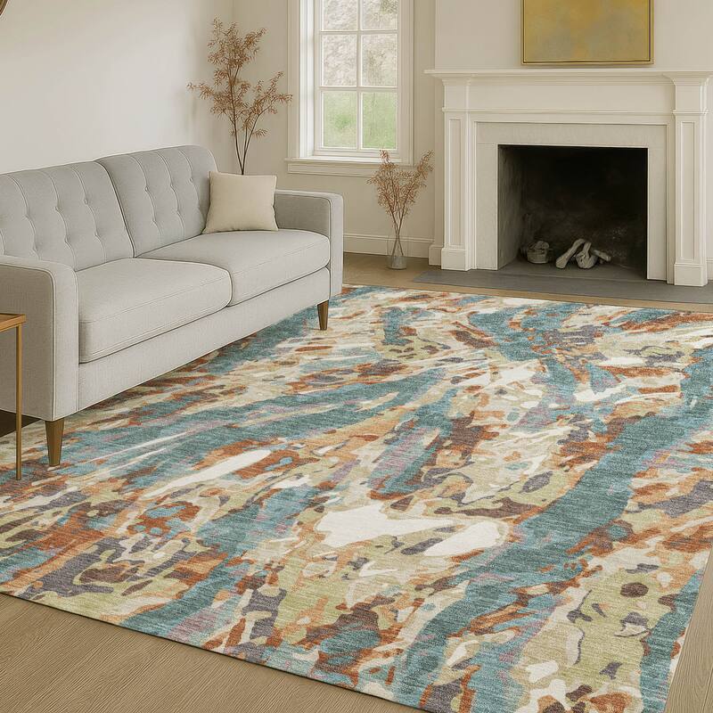 Machine Washable Indoor/ Outdoor Brushstrokes Chantille Rug