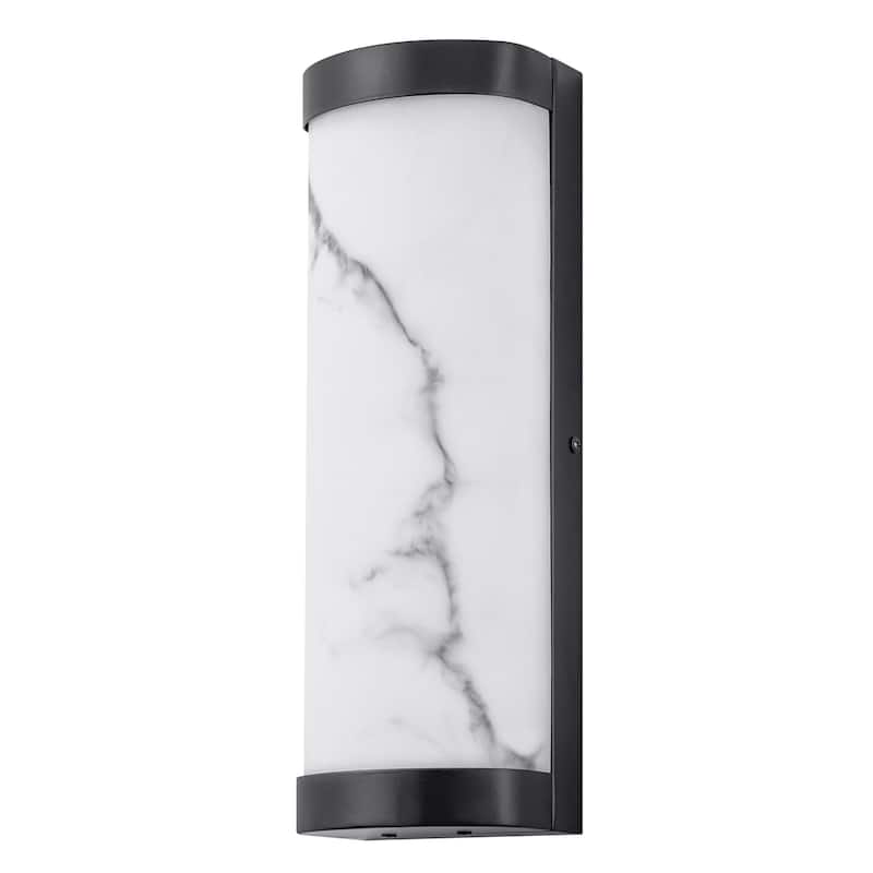 Black LED Wall Sconce Semi-Cylinder White Faux Alabaster Resin Shade