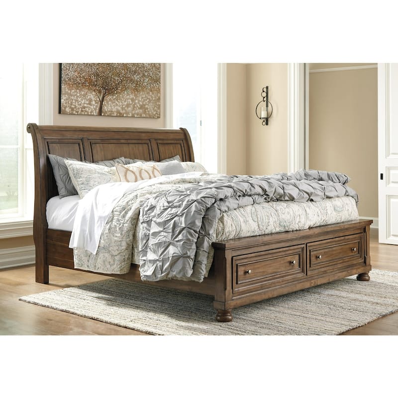 Flynnter Medium Brown Sleigh Storage Bed.