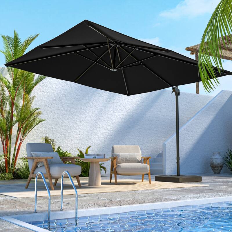 LIVOOSUN Patio10x10FT Aluminum Cantilever Umbrella Solution-Dyed Fabric w/Base - NightBlack