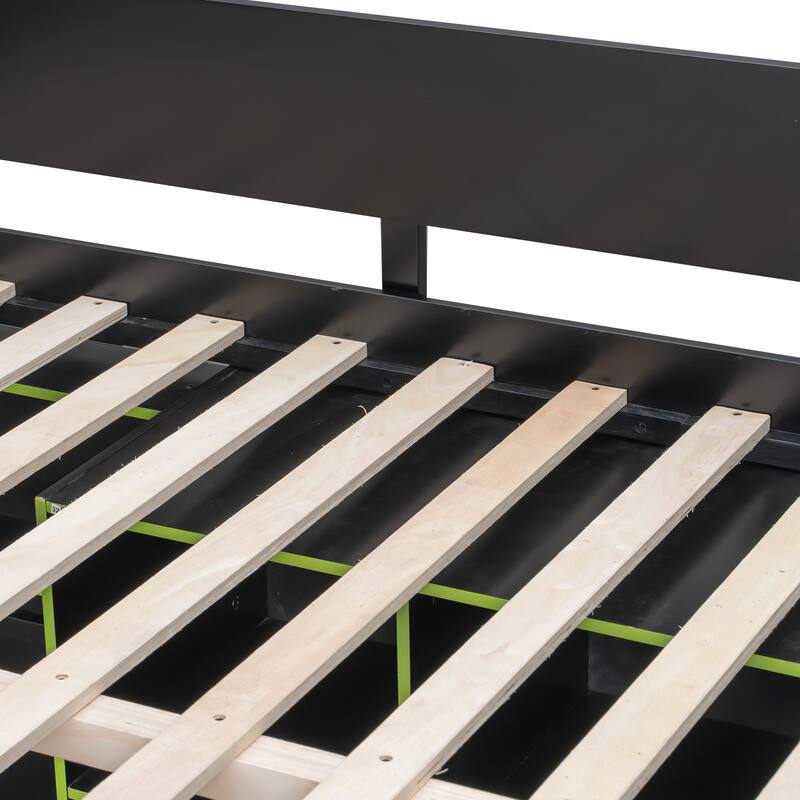 Wooden Storage Loft Bed with Shelves and Wardrobe, Full Size LED Loftbed Frame with Built In Desk