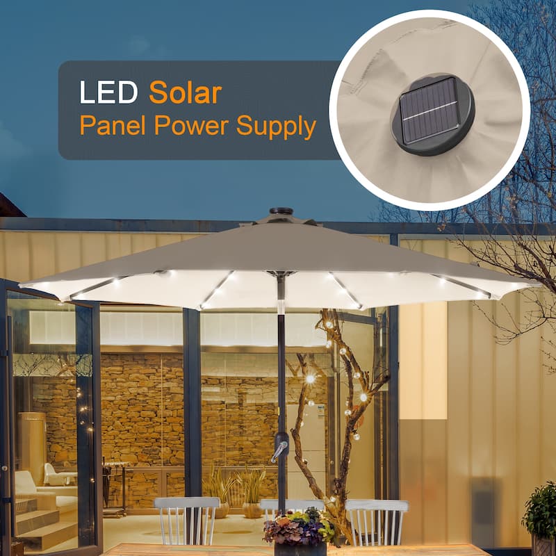 LIVOOSUN 9Ft Patio LED Market Umbrella Outdoor Table Steel Umbrella