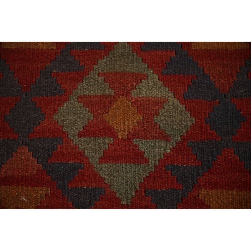 Geometric Kilim Oriental Area Rug Hand-woven Wool Foyer Carpet - 3'3" x 4'11"