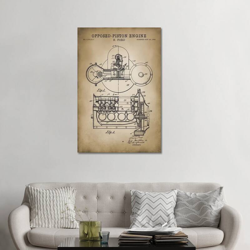 iCanvas "Opposed-Piston Engine" by PatentPrintStore Canvas Print - 48x32x1.5