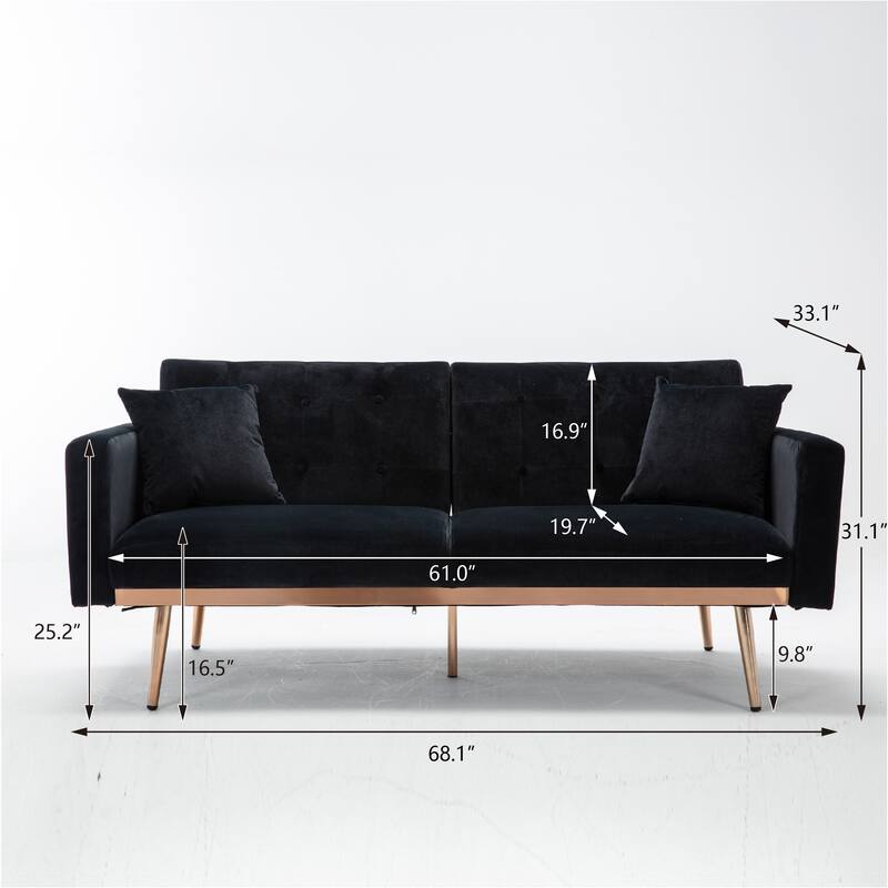 Velvet Upholstered Tufted Loveseats Sleeper sofa with Golden Legs