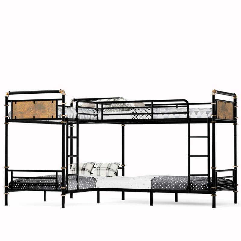 Quad Bunk Bed for 4 Kids, Heavy Duty Metal Twin Bunk Bed Frame, Detachable Triple Bunk Bed
