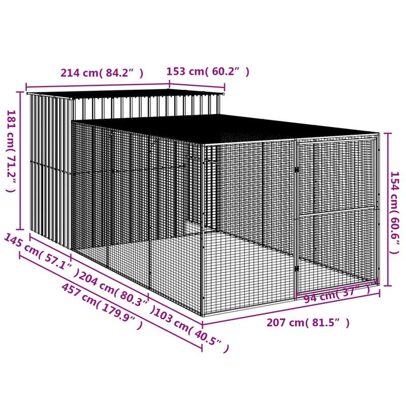 vidaXL Dog House with Run Light Gray/Anthracite multisize Galvanized Steel
