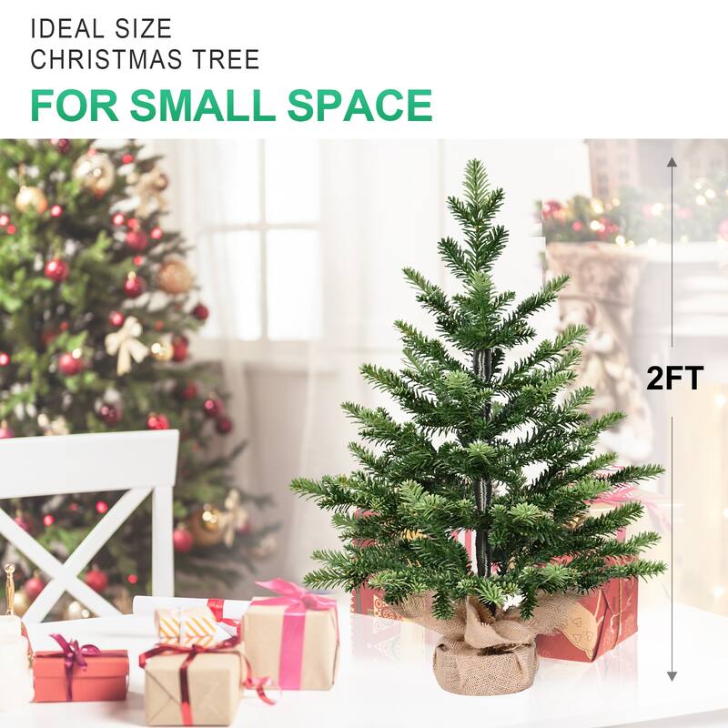 2ft Full Pe Tabletop Christmas Tree With 230 Tips,Realistic Green Mini Tree-Filled Base-Small Desktop Holiday Decor