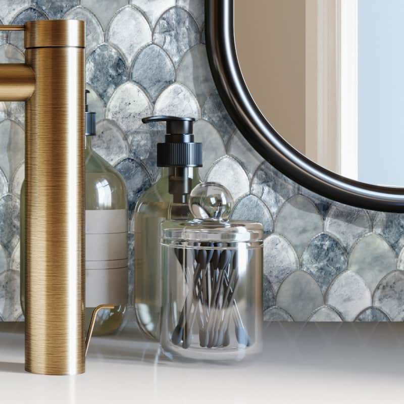 Seashell 12x13 Cyan Frosted Glass Fish Scale Mosaic Tile - Wall & Backsplash