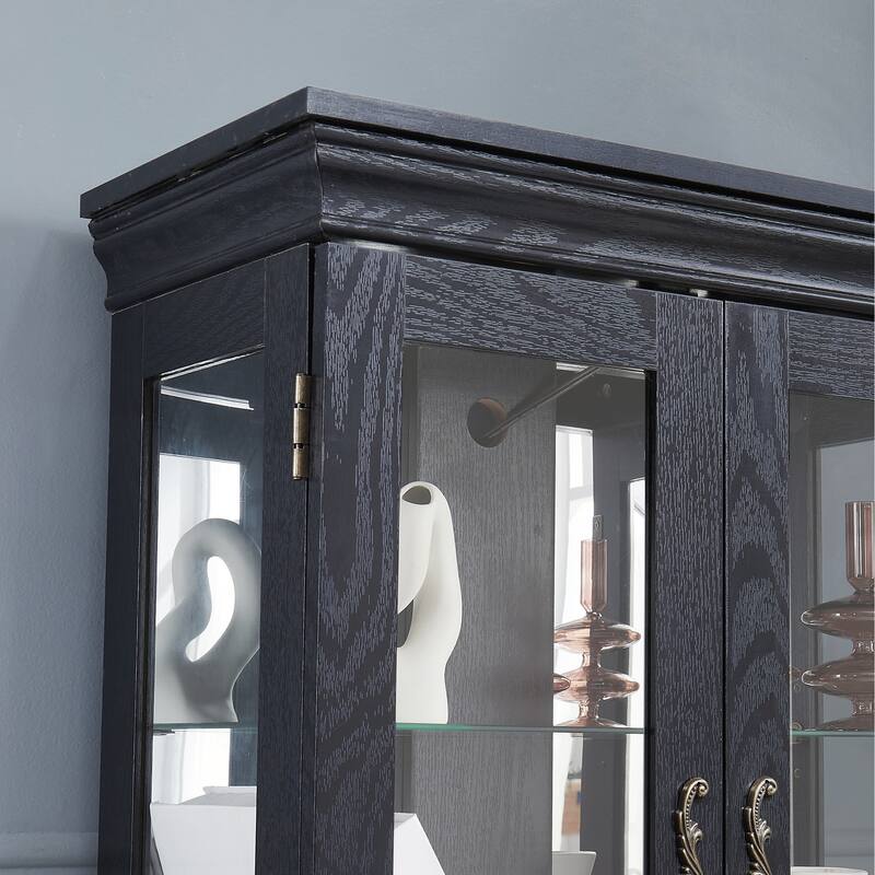 Elegant Lighted Glass Curio Display Cabinet for Living Room and Kitchen