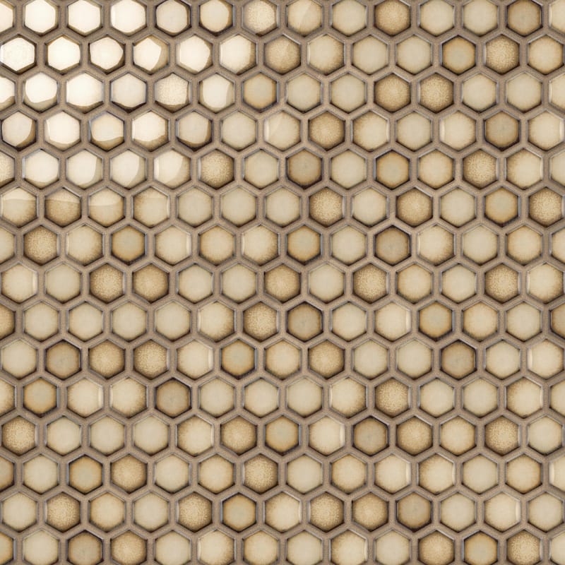 Merola Tile Hudson 1" Hex Caffe 11-7/8" x 13-1/4" Porcelain Mosaic Floor and Wall Tile