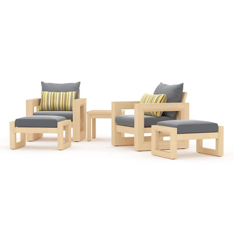 Benson 5 Piece Sunbrella Outdoor Patio Club Chair And Ottoman Set - Charcoal Grey