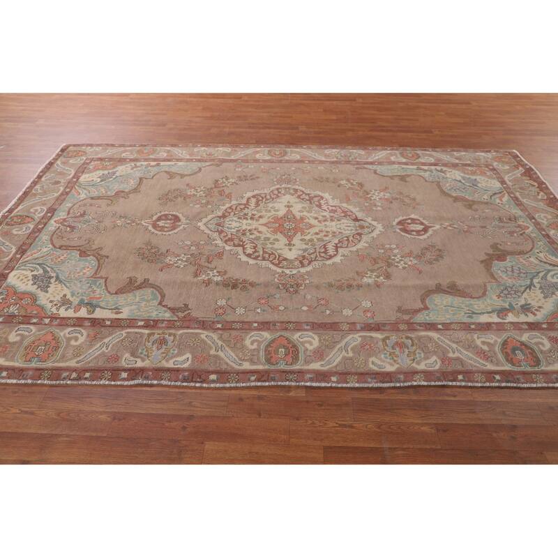 Tabriz Persian Vintage Area Rug Handmade Floral Wool Carpet - 6'4" x 9'11"