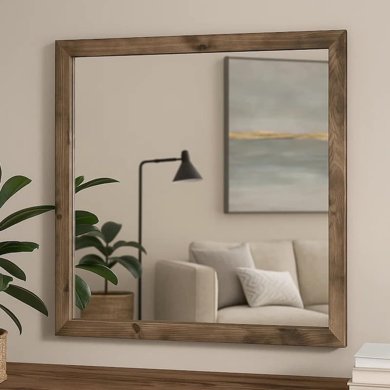 Ent 40 x 40 Dresser Mirror, Tempered Glass, Rectangular Frame, Greige