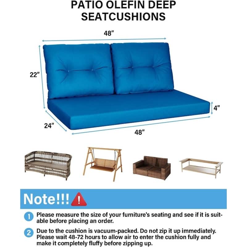 WINSOON 46 x 26 Inch Outdoor Loveseat Cushion Set Waterproof and Resistant