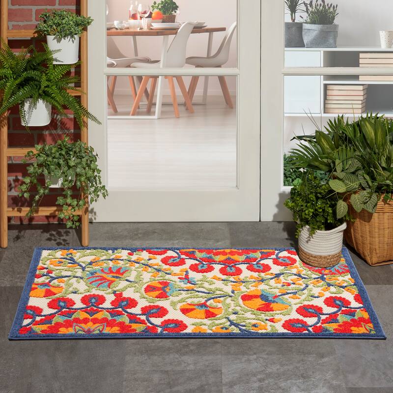 Nourison Aloha Modern Multicolor Floral Botanical Area Rug - 3' x 5' - Red/Multi