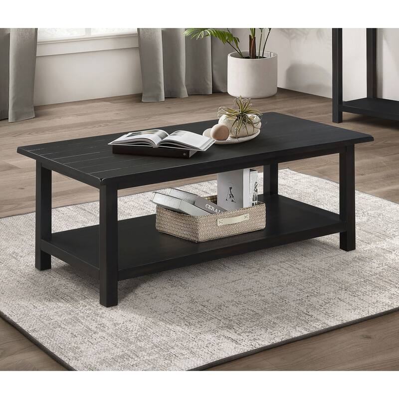 Castleton Wood Coffee Table with Shelf - Distressed Java