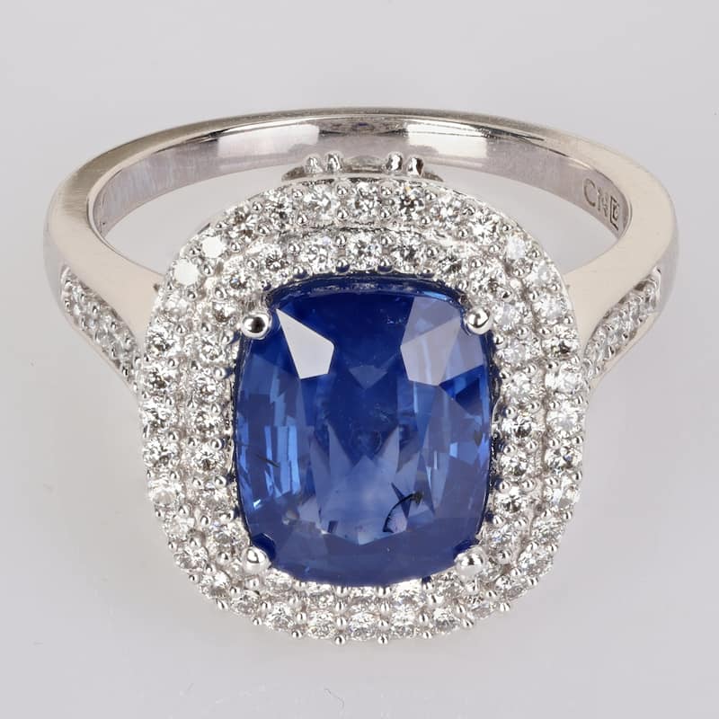 Miadora 3 7/8ct TGW Cushion Blue Sapphire and 1ct TDW Diamond Halo Cocktail Ring in 14k White Gold