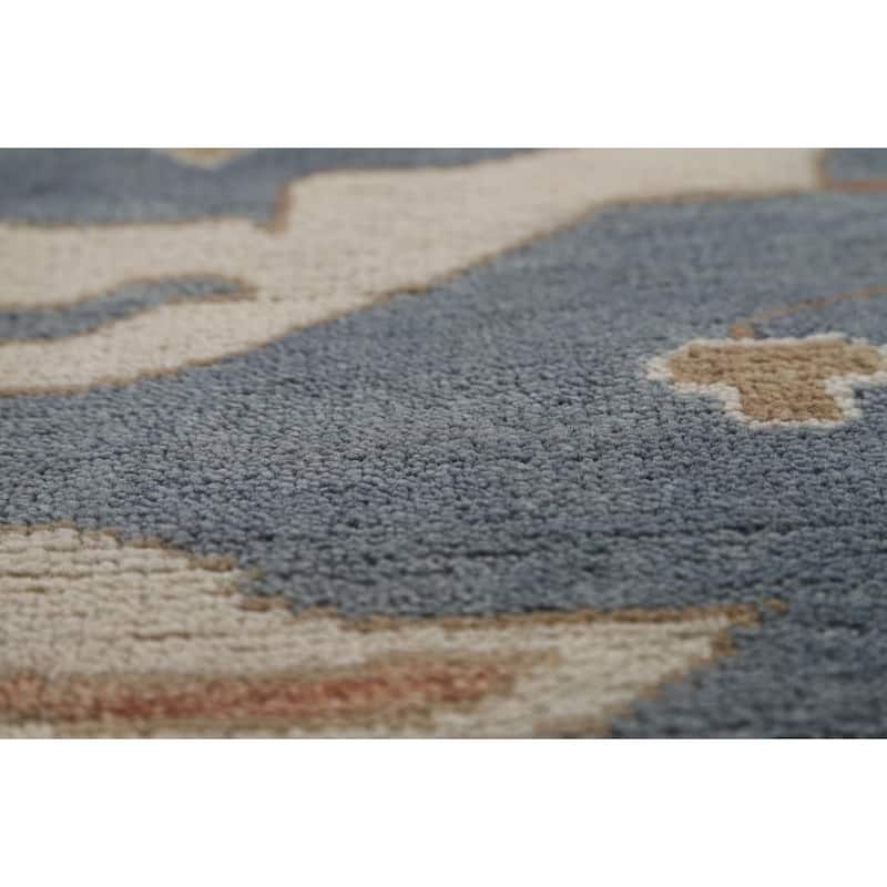 Blue & Ivory Oushak Indian Area Rug Handmade Wool Carpet - 9'2"x 12'0"
