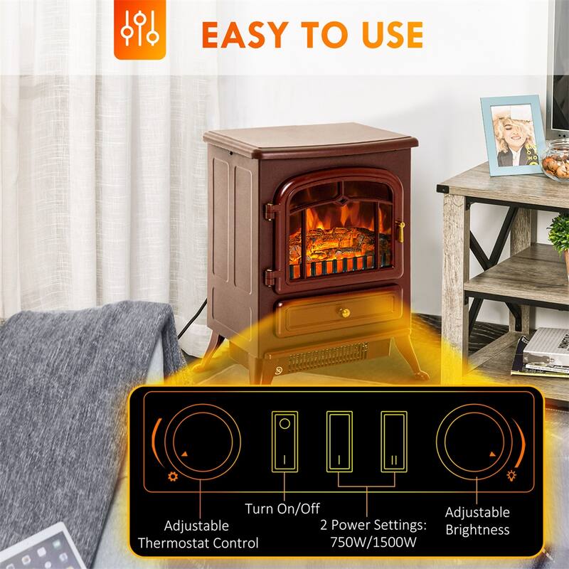 Electric Fireplace Heater,Freestanding Fire Place Stove w/LED Flames