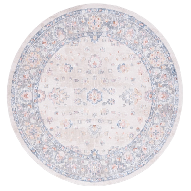 SAFAVIEH Blair Machine Washable Soizic Slip Resistant Oriental Rug - 6'7" Round - Beige/Grey