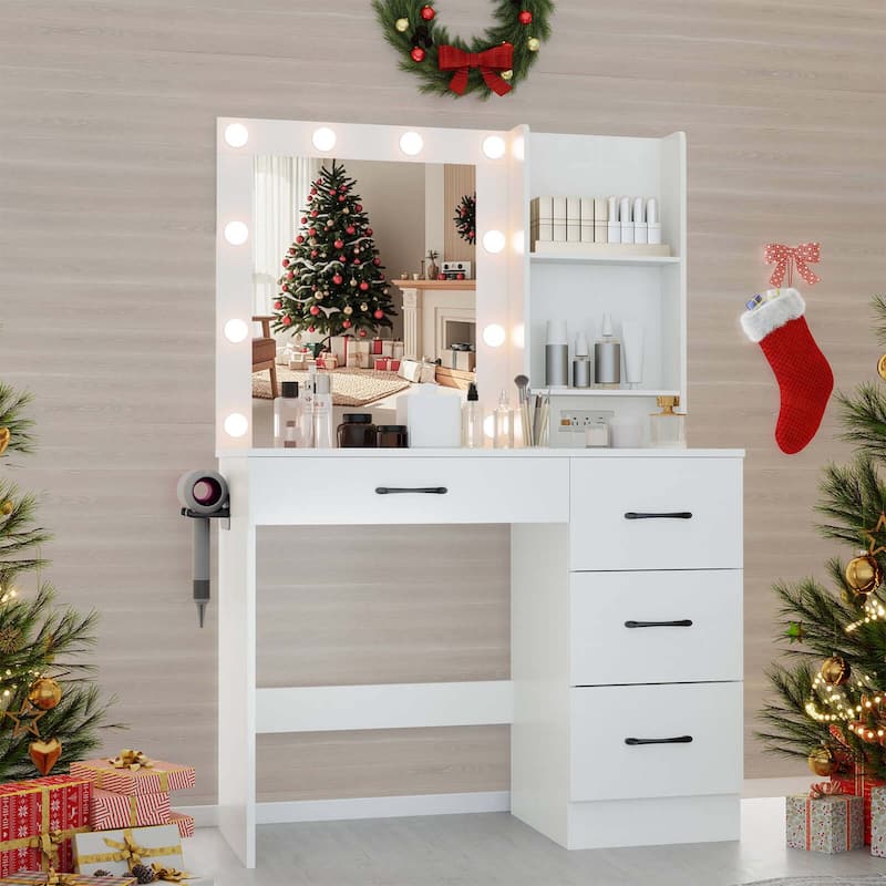 Costway Makeup Vanity Desk with Mirror and Lights Charging Station - 1 PCS