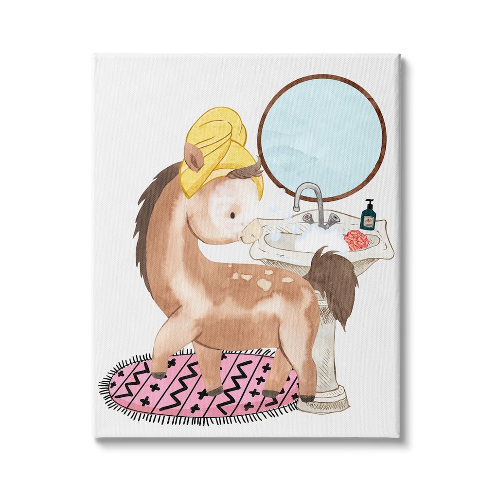 Stupell Children's Horse Bubbly Bathroom Sink Wash Hands Canvas Wall Art - Brown