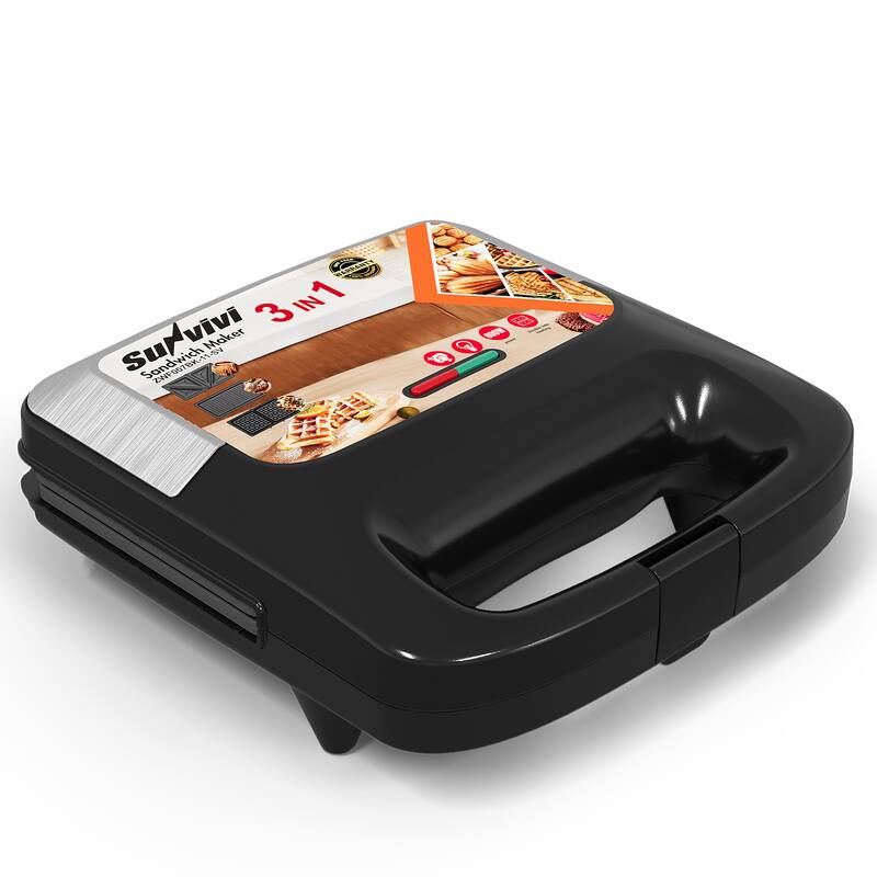 3 in 1 Electric Waffle, Grill & Sandwich Maker - Silver