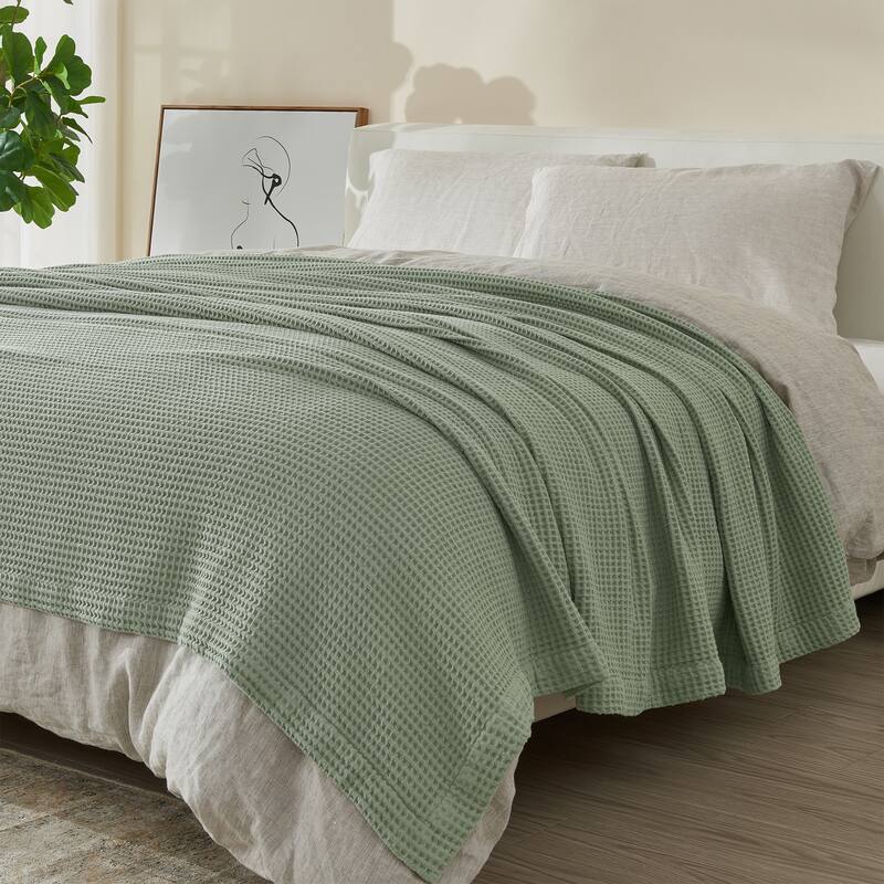 Patina Vie Maison 100 Cotton AllSeason Waffle Weave Knit Throw Blanket On Sale Bed Bath