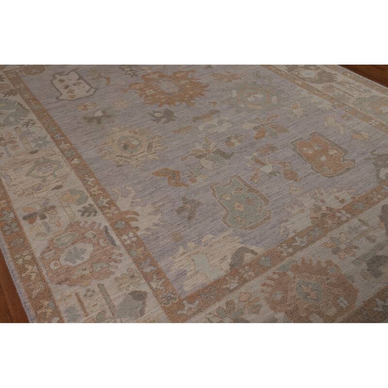 Vegetable Dye Oushak Turkish Rug Handmade Grey Wool Carpet - 8'0"x 9'11"