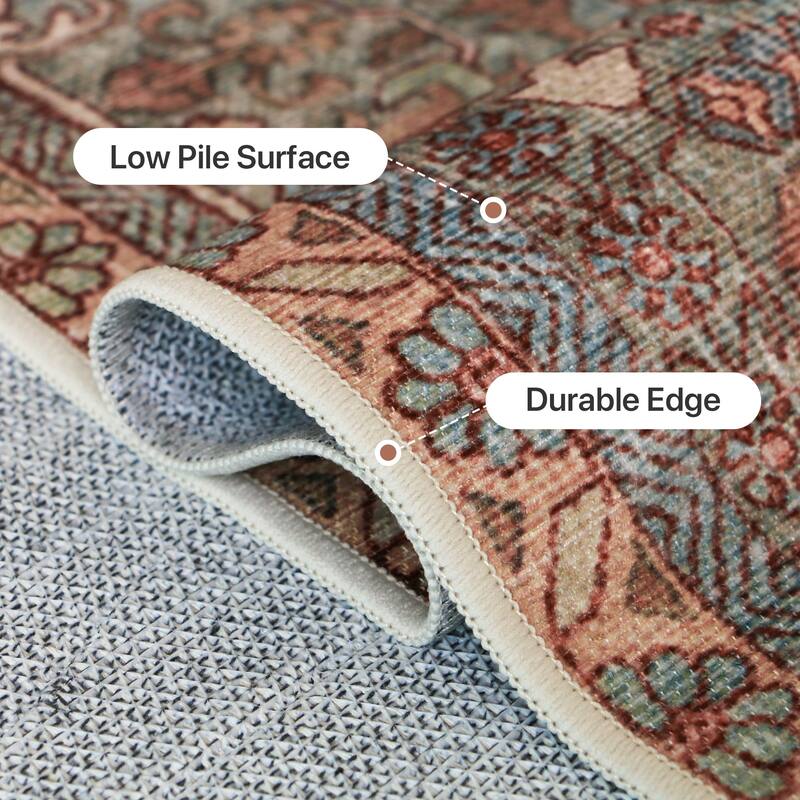 Mcow Floral Collection Machine-Washable Non-Slip Area Rug