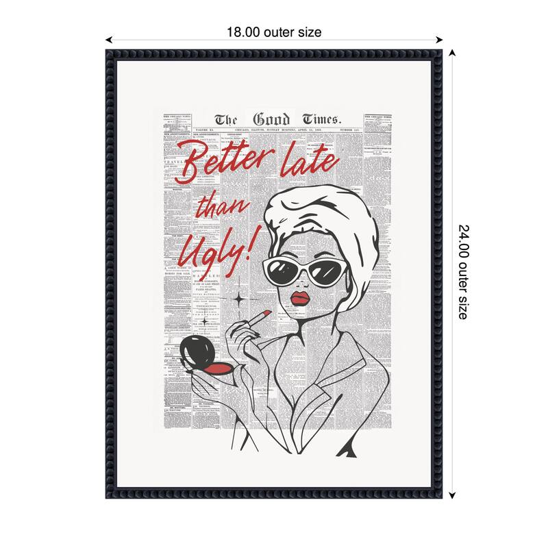 Kate and Laurel Better Late Than Ugly Newspapers by Honey Island Studio Framed Canvas Wall Art Print