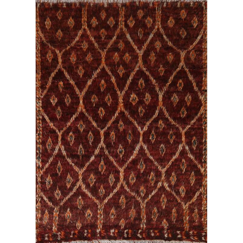 Hand Knotted Oriental 100% Wool Carpet Modern Tribal Red Moroccan Area Rug - 6' 5'' X 4' 8''