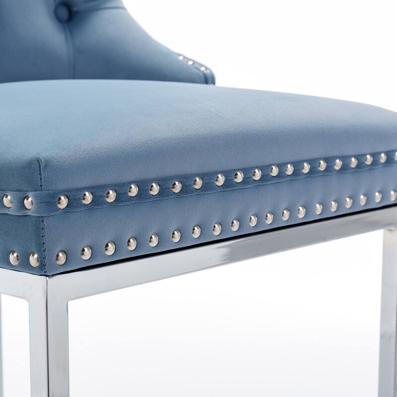 Tufted Upholstered Counter Height Bar Stools with Nailhead Trim, Set of 2